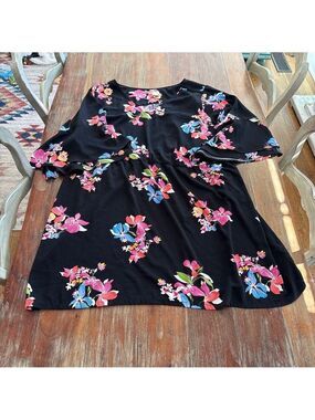 A New Day Black Floral Mini Dress 4X Bell Ruffle Sleeve